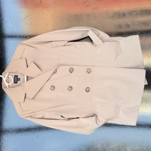 M tan rain jacket pea coat style button accents fully lined by Sonoma